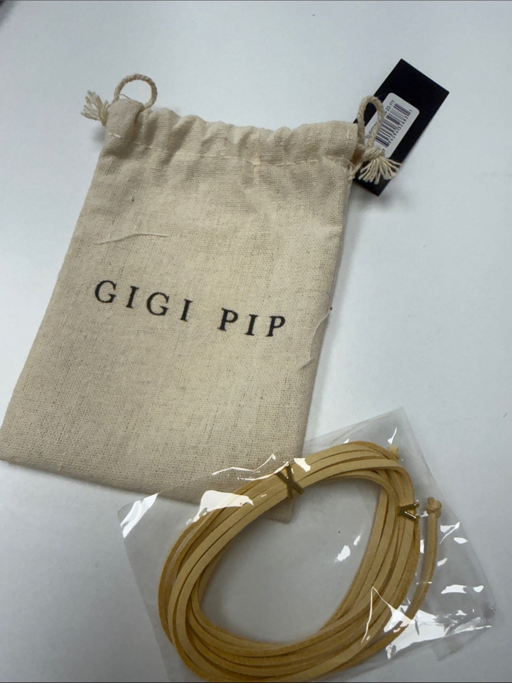 GIGI PIP Natural Canvas Pouch with Mustard Leather Cord